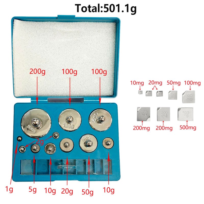 JENSWILL Calibration Weight 19PCs/Set,10mg-200g Total: 501.1g Weights Precision Stainless Balance Scale for Digital Jewellery Scale Lab Educational Science - Image 3